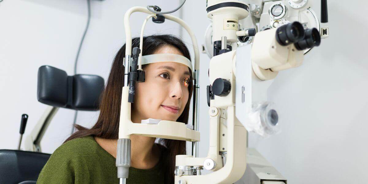 Woman at eye exam